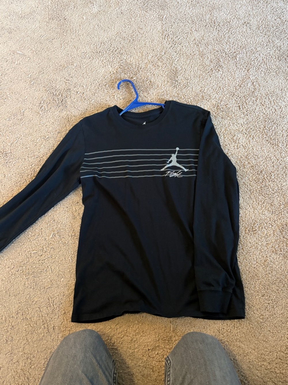 Jordan Black Long-Sleeve Tee with Grey Jumpman Stripe